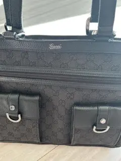 Gucci ブラック GGキャンパス、レザー トートバッグ