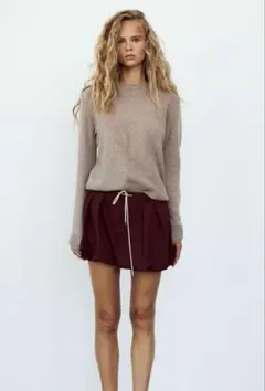 ZARA バルーンミニスカート　バーガンディ　スカート