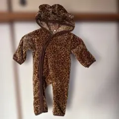 (79)レオパードプリント フリースロンパース