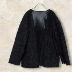 ブラック ボア ノーカラージャケット Mサイズ もこもこ 羽織り アウター