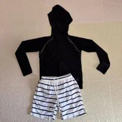 【130センチ】フード付きラッシュガード&ショートパンツ水着セット 男の子用