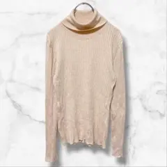 タートルネックセーター ベージュ ストライプ(F)伸縮性あり レディース 秋冬春