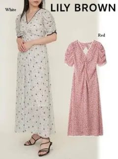 「Lily Brown 花柄マキシワンピース ホワイト ペチワンピ付き