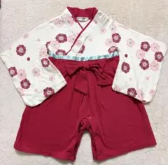 赤の花柄　袴ロンパース　80㎝