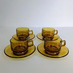 【昭和レトロ】曽我ガラス アンバーカラー カップ&ソーサー 4個セット