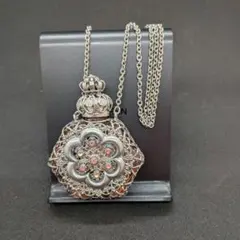 【未使用】チェコ　香水瓶　ネックレス　ガラス　ハンドメイド　アンティーク