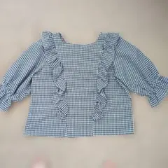 ギンガムチェック フリル 半袖ブラウス