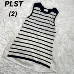 PLST プラステ　切替ニット　チュニック　ボーダー　ノースリーブ　紺　白のサムネイル