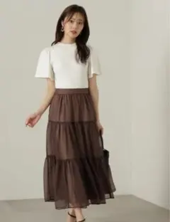 プロポーションボディドレッシング オーガンティアードスカート PS ブラウン