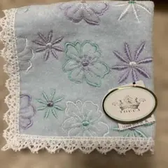 TOCCA 花柄刺繍 タオルハンカチ 水色のサムネイル