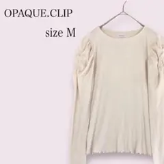 オペークドットクリップ丸首コットンリブ ギャザースリーブニット Mベージュ系