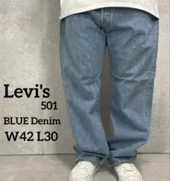 リーバイス501 ストレートデニム　ジーンズ　ブルー　ビック　W42 L30