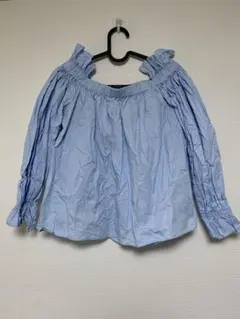 W fashion オフショルダー ブラウス生地 フリル 長袖 ライトブルー