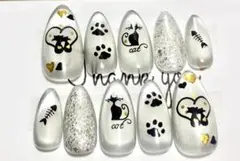 【接着テープ付き】黒猫ネイル　マグネットネイル