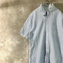 BEAMS シアサッカー ストライプシャツ 半袖 ライトグレー 吸湿速乾 L 