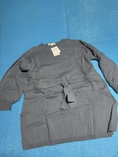 グレー M リブ編み Vネック 長袖ニット