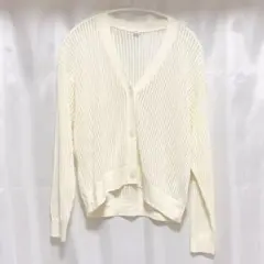 ユニクロ　UNIQLO　メッシュVネックショートカーディガン　XL　オフホワイト