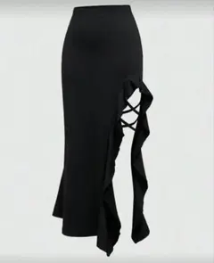 ブラックロングスカート ウエストゴム　サイドスリット