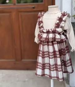 【新品未着用】 marron マロンチェック柄ワンピー ス韓国子ども服
