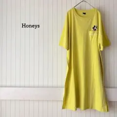 ディズニー ハニーズ ミッキー 刺繍 ロングワンピース ワンポイント シンプル