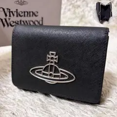 美品　ヴィヴィアン　サフィアーノレザー　折り財布　がま口　メタルオーブ　黒