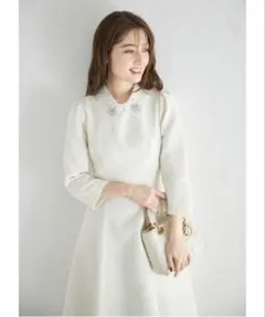 トッコクローゼット レース襟付きバックレースアップツイードワンピース