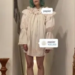 パピエ　papier church dress ホワイト　刺繍トップス　リネンのサムネイル
