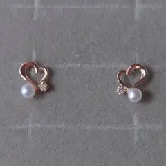 未使用　ツツミ　K10　ハートピアス　淡水パール　キュービック　ピンクゴールド