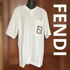 フェンディ　綿100% 　5部袖　白色　ヘンリーネック　Tシャツ　L￼　ポケットのサムネイル
