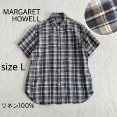 MARGARET HOWELL半袖シャツ リネン100% チェック Lサイズのサムネイル
