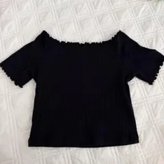 GU オフショルダー リブカットソー 블랙