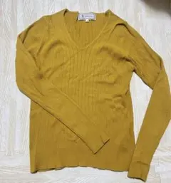 ロペピクニック　リブ編み Vネック セーター マスタード