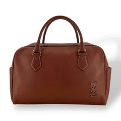 イヴ・サンローラン　YSL オールレザー　ダークブラウン 総柄　ボストンバッグ イヴ・サンローラン YSL オールレザー ダークブラウン 総柄