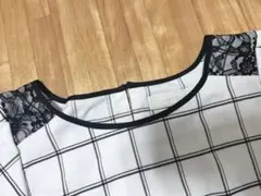 エニィスィス　チェック　半袖　ブラウス　カットソー　レース