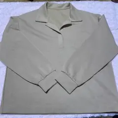 ベージュ 長袖 ポロシャツ ニット