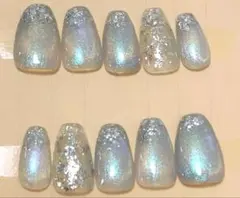 シルバーブルーマグネット グラデーションネイルチップ