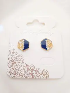 ヘキサゴン×パール金箔ピアス(ディープブルー)