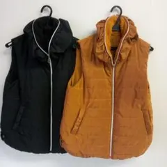 Voie フード付きキルティングダウンベスト　黒茶の2 着で