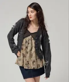 カーディガン ダメージ風 ニットカーディガン TINA：JOJUN