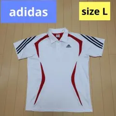 adidas　アディダス　メンズ 半袖 ポロシャツ　Lサイズ　ホワイト×レッド