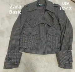 zara　basic　ショートジャケット　アウター　チェック柄　S