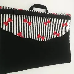 防災頭巾カバー・2way◇ストライプリボン柄◇ブラック【完成品】