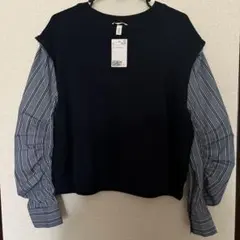 H&M ネイビー 長袖カットソー ストライプシャツ　新品未使用