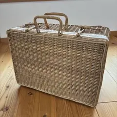 籐 ラタン トランク バッグ バスケット レトロ ビンテージ Lサイズ