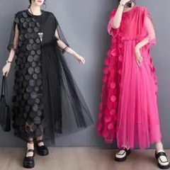 ワンピース　レース　ドット　大きいサイズ レディース 春夏　 新品 半袖　ピンク