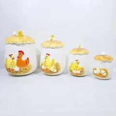 1950年代 米国ビンテージ マッシュルーム 缶 キャニスター4こセット