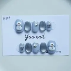 ネイルチップ　マグネットネイル　雪だるま　冬ネイル　ぷっくり　ブルー　推し活