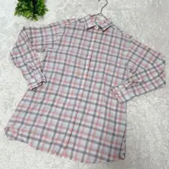 【ユニクロ UNIQLO】 チェックシャツ 長袖 (S) コットン ピンク