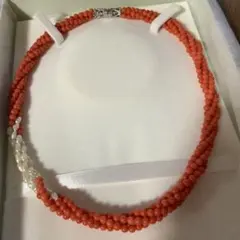 赤珊瑚多層ネックレス40cm 淡水パール