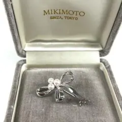 【美品】MIKIMOTO ミキモト パール リボンモチーフ ブローチ 箱付きのサムネイル
